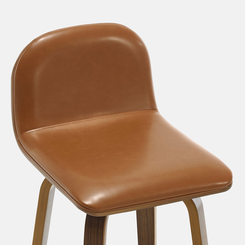 Swivel Upholstered Bar Stool, Counter Stool (26” Seat Height), Brown Leather/ Brown Frame