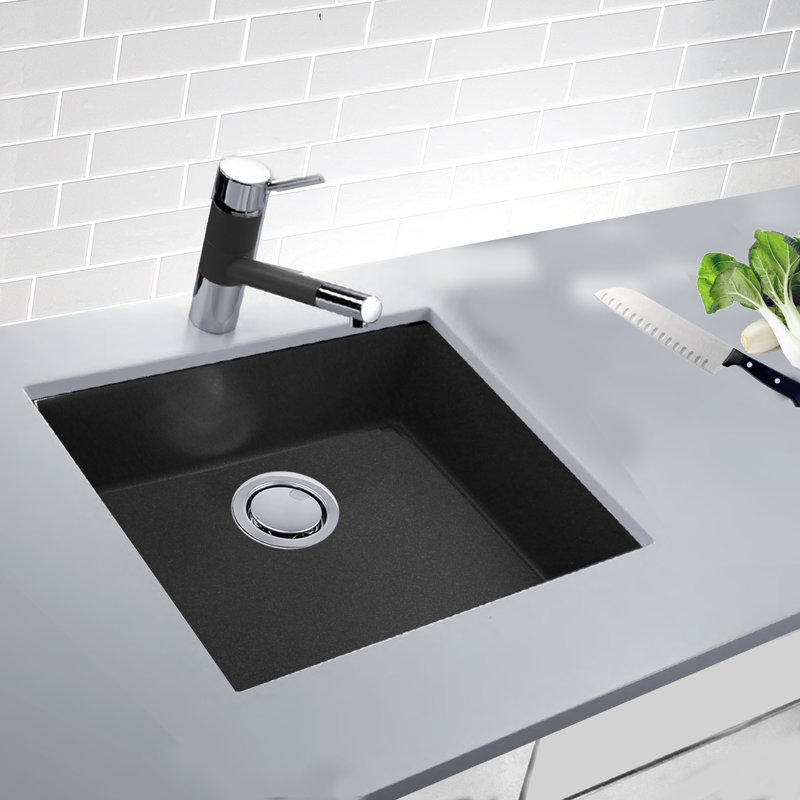Plymouth 23.625'' L Single Bowl Granite Kitchen Sink, Black