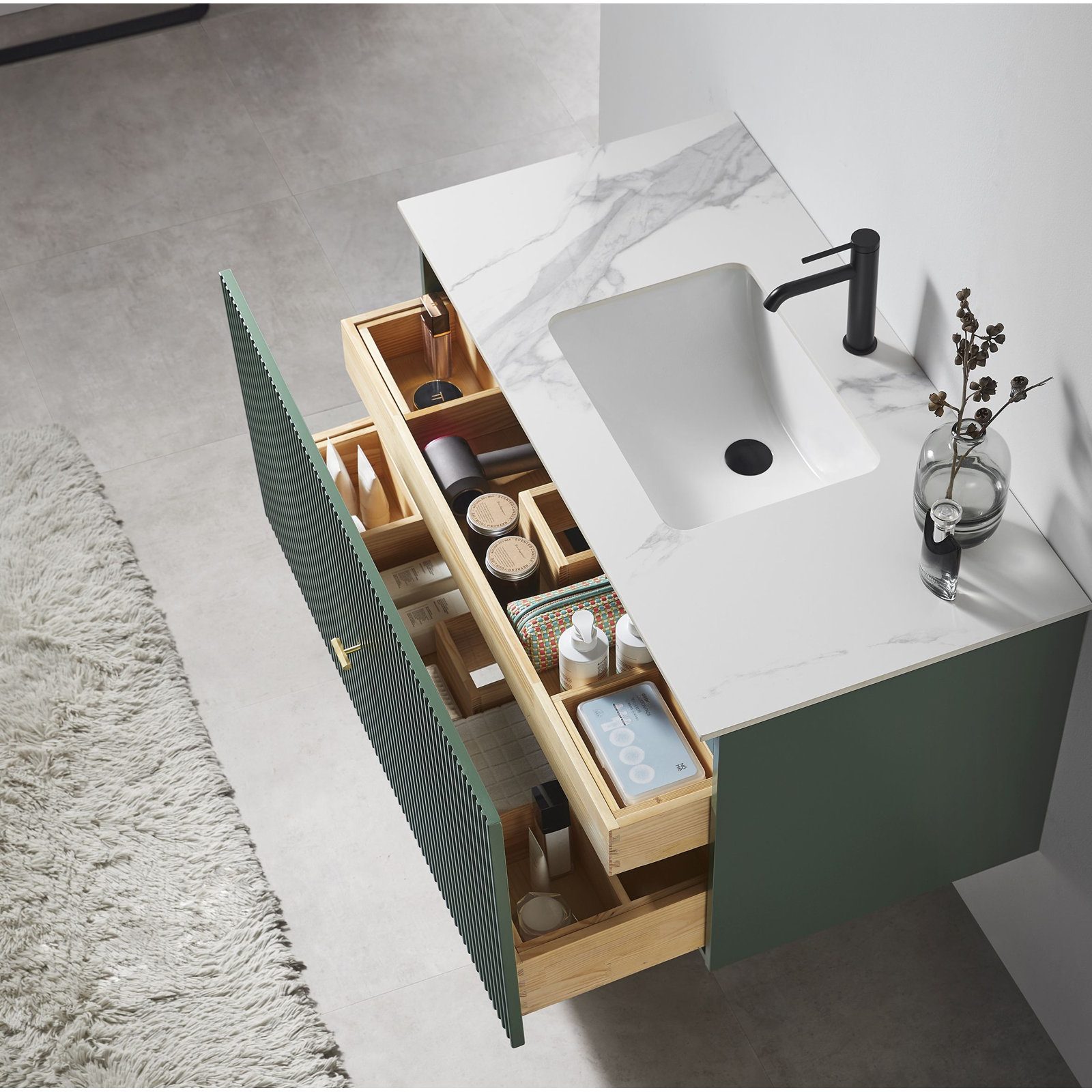 Jamell 42 Wall Mount Modern Bathroom Vanity, Forest Green, White
