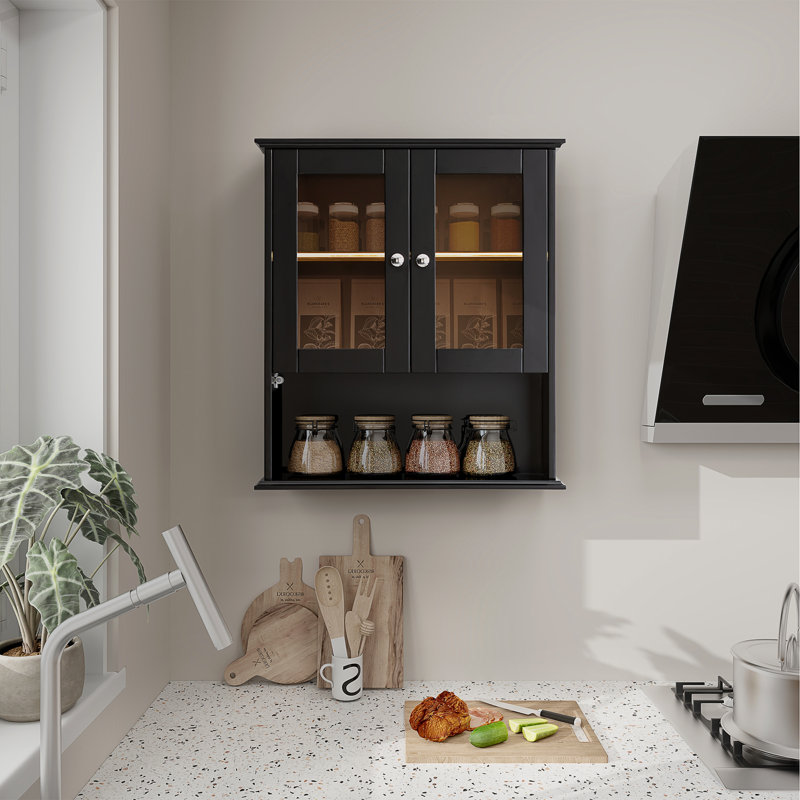  26 in. W x 30 in. H Bathroom Storage Wall Cabinet Fully Assembled with Sensor Light, Black