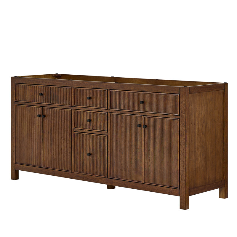 Base de meuble-lavabo double autoportante 71 po Pendry, Dark Walnut, Noir mat