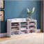 Banc rembourré capitonné bleu clair et chêne-473810631