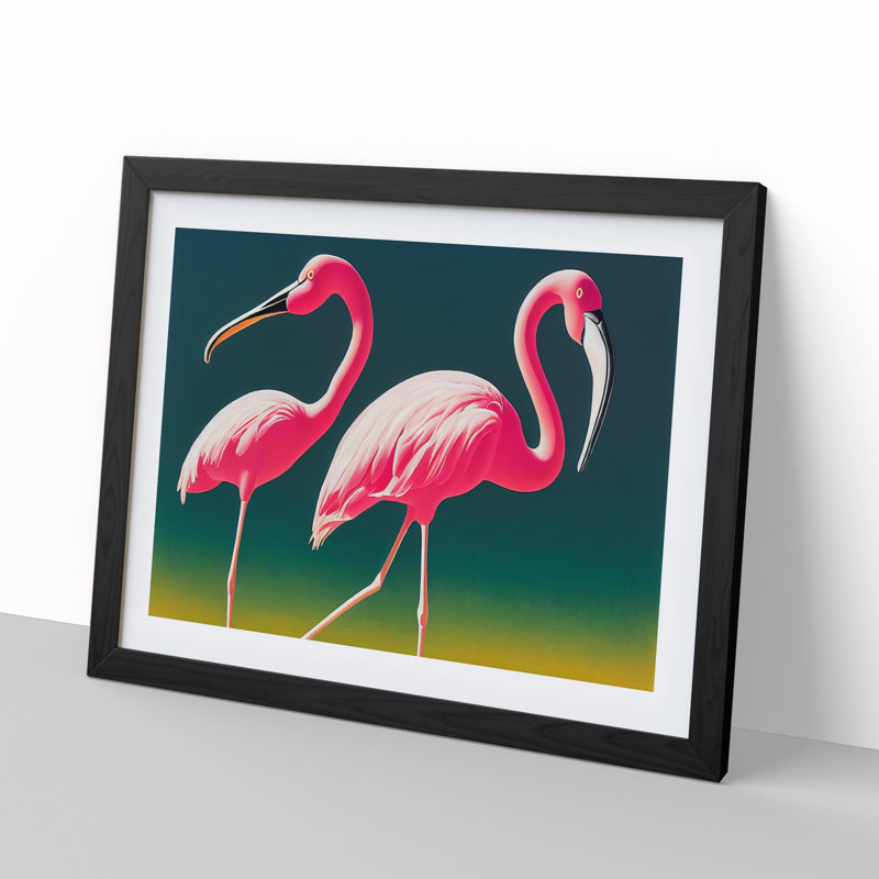 Immense Flamingos - Single Picture Frame Print, 46cm H x 64cm W x 2cm D, Black