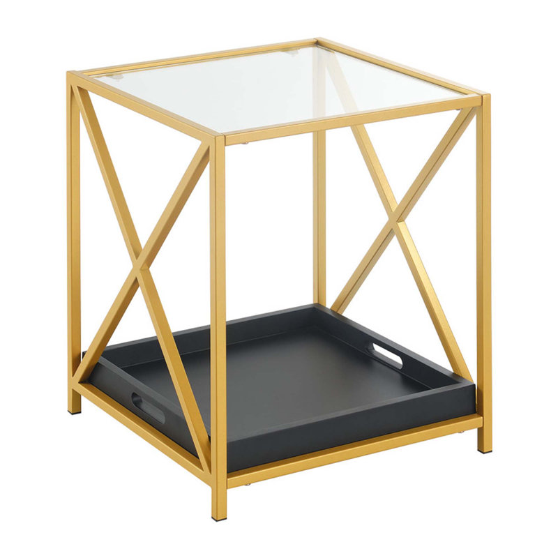 Carmelo Tray Top End Table, Black/Gold