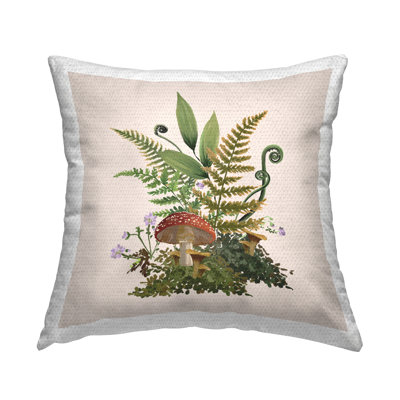 Floral Mushroom Nature Sprouts Outdoor Printed Pillow by House of Rose