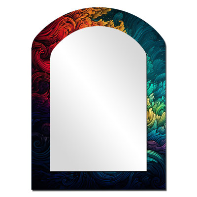 Rainbow Colored Waves II - Waves Arch Large Wall Mirror, Orange Asymmetrical Decorative Mirror, Printed Metal Art