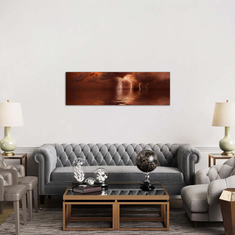 Lightning Storm Over The Sea by Panoramic Images - Wrapped Canvas Panoramic Print, 152.4 cm H x 50.8 cm W x 1.91 cm D