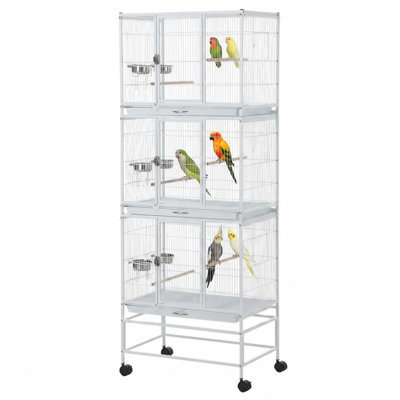 74" Large Bird Flight Cage with 3 Dividable Compartments for Parakeets, Cockatiels, Conures & Finches – Heavy Duty Aviary with Slide-Out Trays
