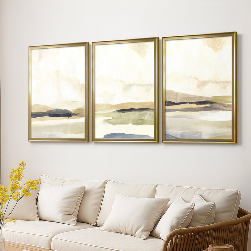 Mouvement en ardoise I - Toile tendue avec châssis sur mesure - 3 pièces, H 21 po x l 30 po, Doré