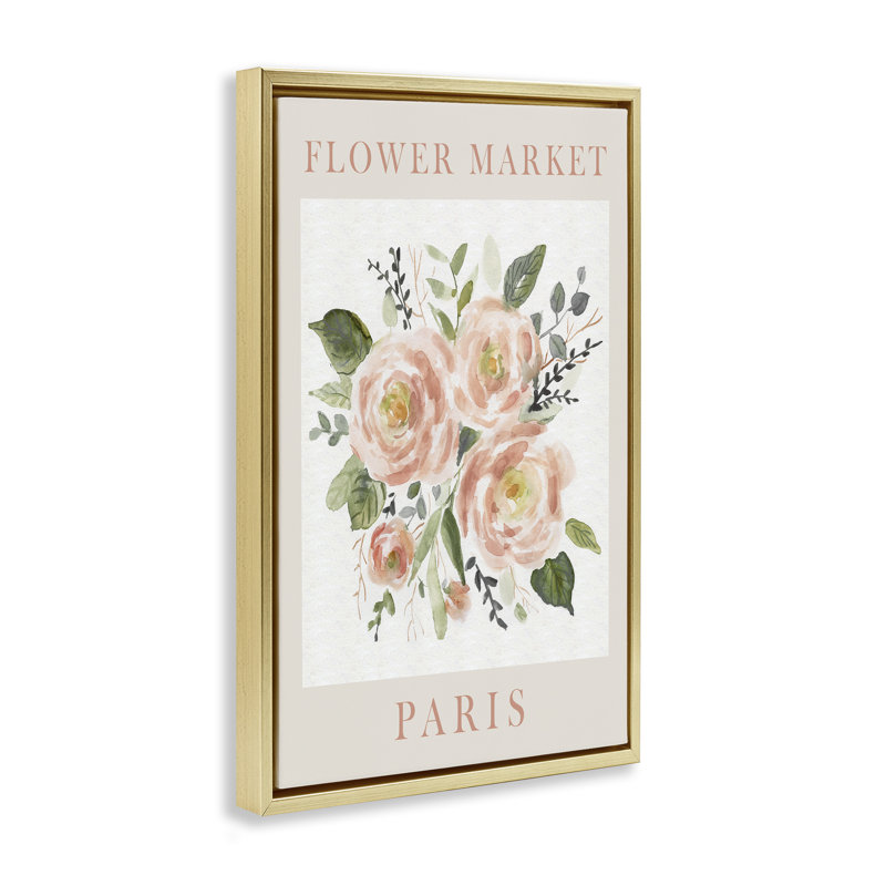 Marché aux fleurs pastel de Paris, H 25 po x l 17 po, Cadre flottant métallique doré