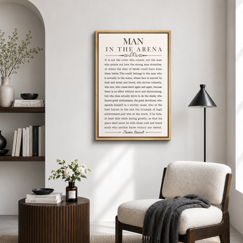 «Man In The Arena», Discours par Theodore Roosevelt, mots inspirants, impression sur toile, art mural, H 36 po x l 24 po