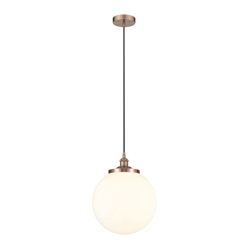Luminaire suspendu simple à 1 lumière Alfonsa, Blanc mat, Cuivre antique