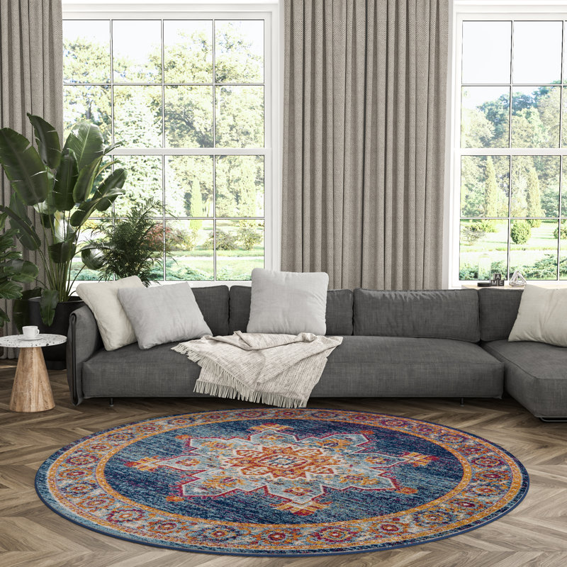 Tapis oriental bleu Faariz, Rond 5 pi 3 po