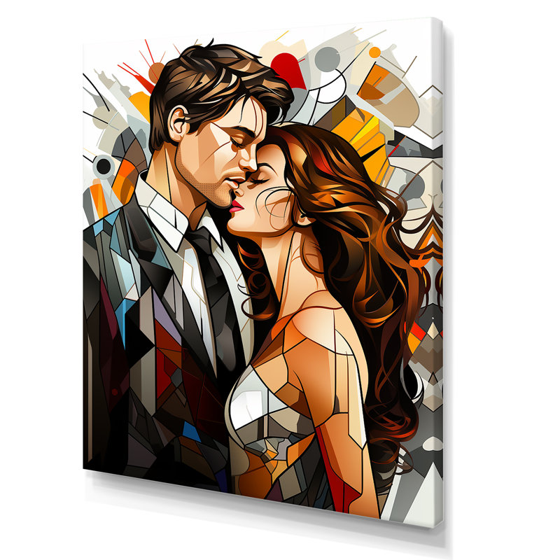 Portrait de couple abstrait en mosaïque, Toile tendue, H 44 po x l 34 po x P 1,5 po