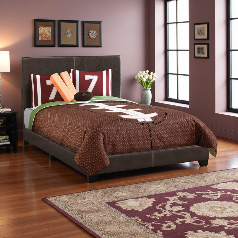 Vincent Transitional Brown Leather Look Full Size Bed, 45.47'' H X 57.74'' W X 80.71'' L