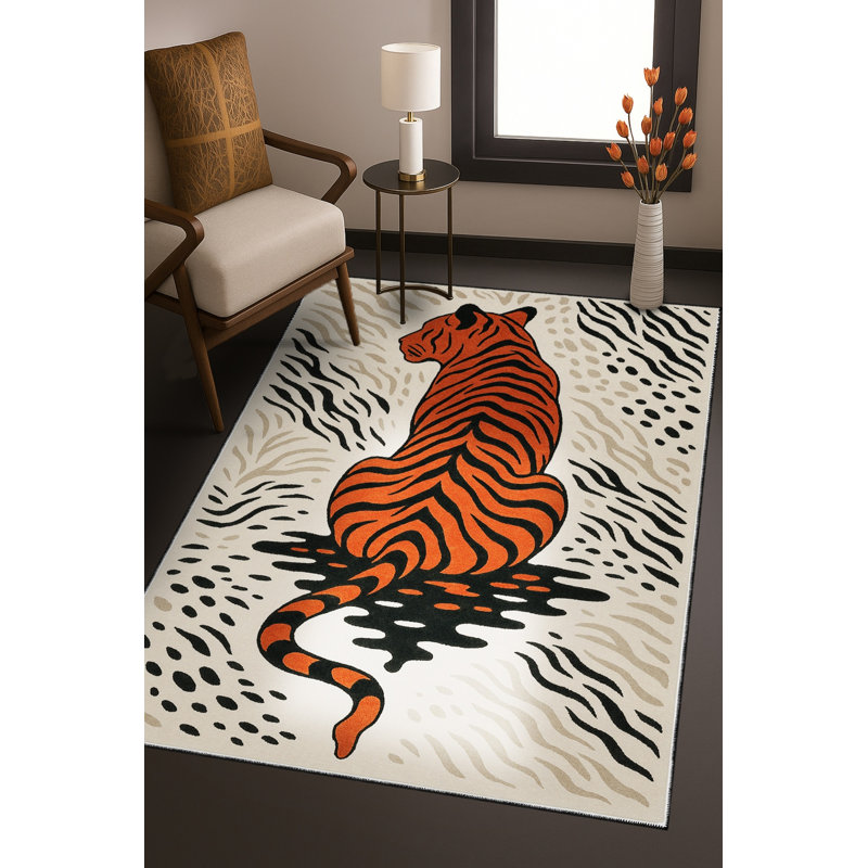 Tapis beige tissé à imprimé tigre Mosso, 4 pi 11 po x 9 pi 10 po