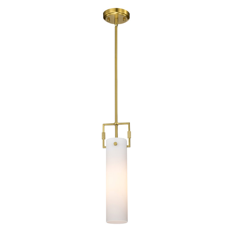 Mini-luminaire suspendu doré 1 lumière avec abat-jour cylindrique blanc en verre, Doré, 1