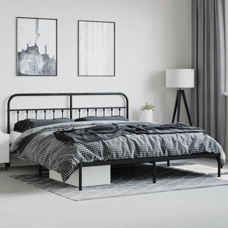 Brender Metal Bed Frame with Headboard & Slats, No Mattress, Easy Assembly, Black, King