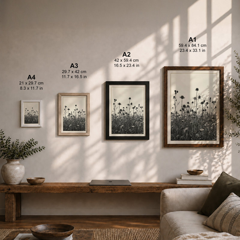 Wildflower Stems Botanical - Framed Print, A3 - 42.0 x 29.7 cm, White