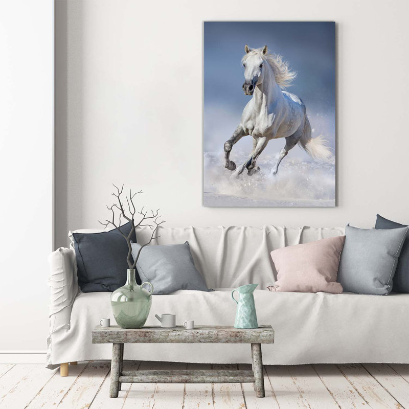 White Horse In Gallop - Wrapped Canvas Print