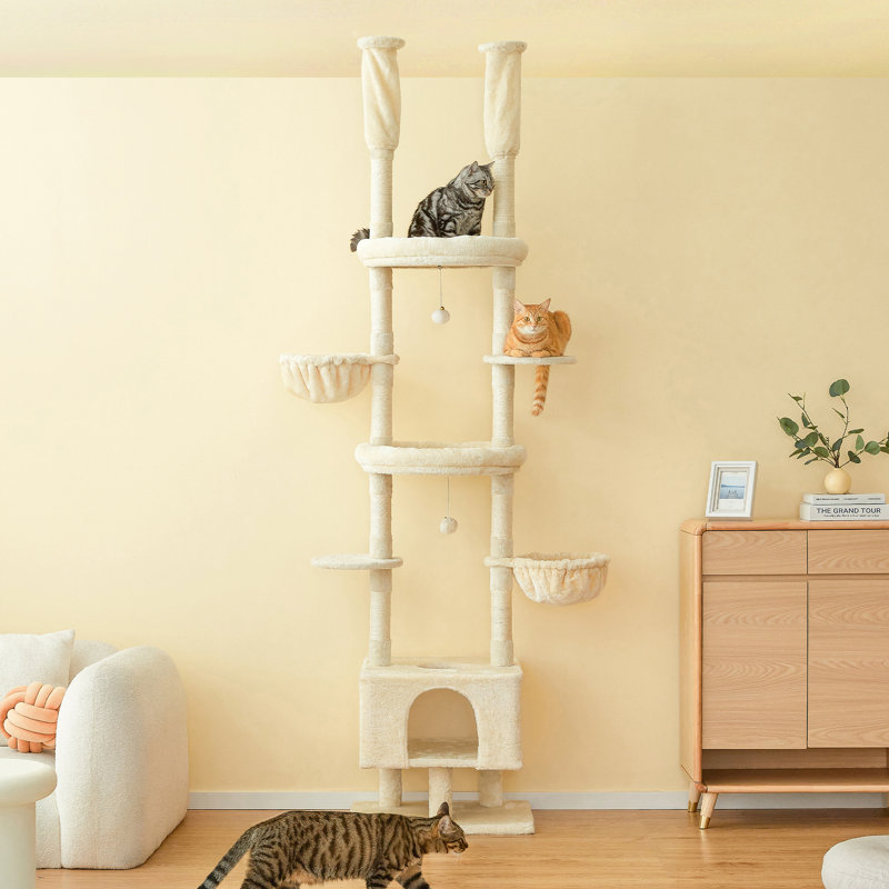 92.9" - 102.4" Floor To Ceiling Adjustable Height Cat Tree Tower, Light Beige