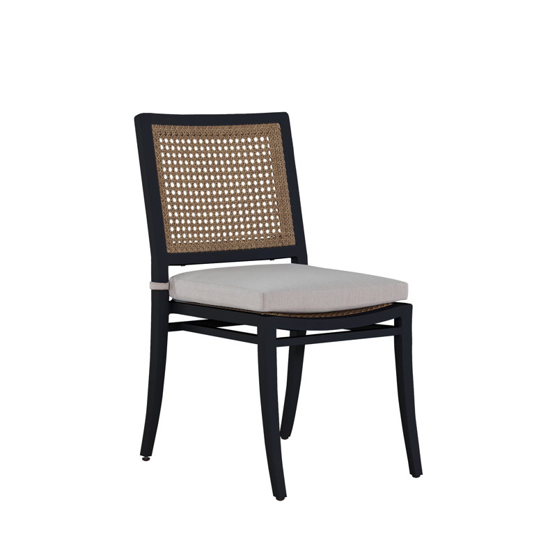 Bermuda Aluminum and Cane Stacking Side Chair, Welt + Standard Fill, Verona Fossil(463), Midnight And Natural Cane