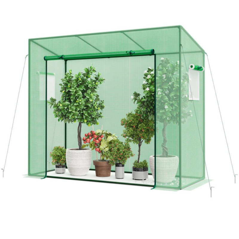 Outdoor Portable Walk-In Greenhouse With PE Cover Heavy-Duty Metal Frame Roll-Up Zipper Door