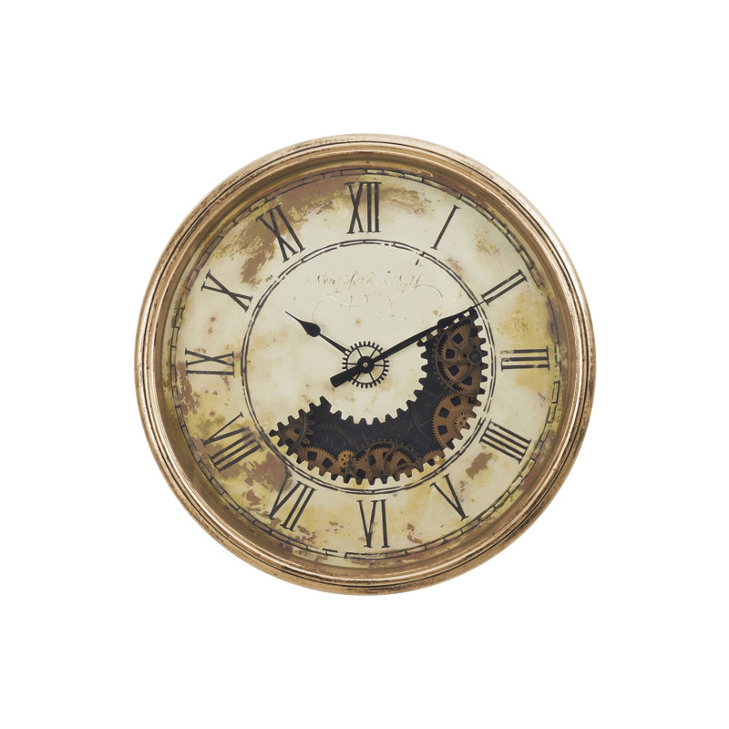 Horloge murale, 30 po, mécanisme d'engrenage, grande horloge murale, or antique, transitionnel