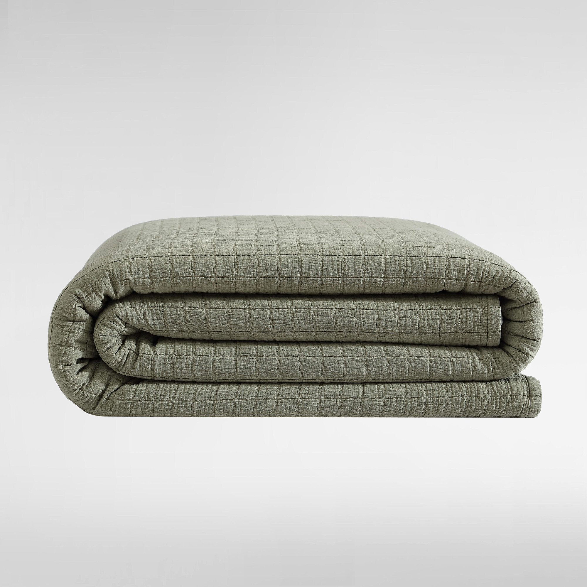 Calvin Klein Essential Solid Reversible Cotton Coverlet, Queen Coverlet, Dark Green