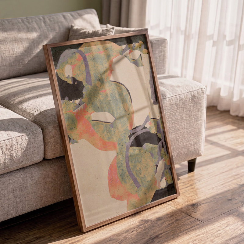 Vibrant Whirlwind Print, 32 × 48, Matted Framed Print, Tan