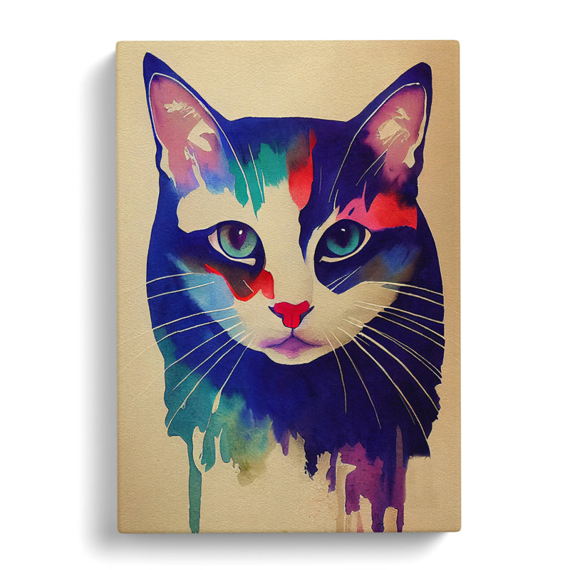 Cat In Watercolour No.2 - Wrapped Canvas, 50cm H x 35cm W