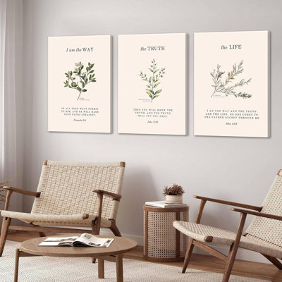 3Pcs Christian Bible Canvas Wall Art Religious Psalm Verse Painting Picture Wall Decor Matthew Green Plant Floral Poster Print Artwork For Bedroom Living Room Study Home Decoration