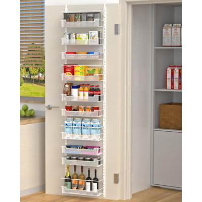 10-Tier Over the Door Organizer with Adjustable Basket, Pantry Door Organization for Pantry Kitchen Storage Room Spice Rack, White