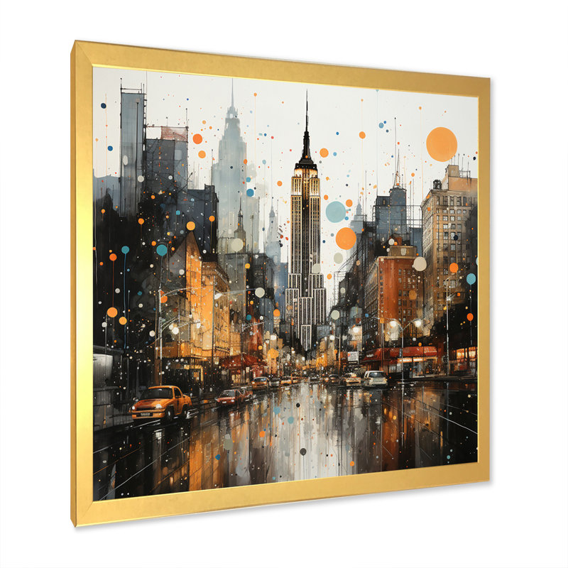 City Rhythm Street II - reproduction, H 36 po x l 36 po x P 1,5 po, Encadrement doré