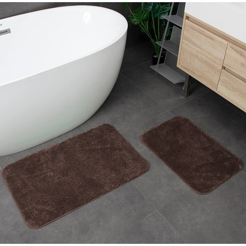 Grand ensemble de tapis de bain en microfibre douce et épaisse 2 pièces, Chocolat