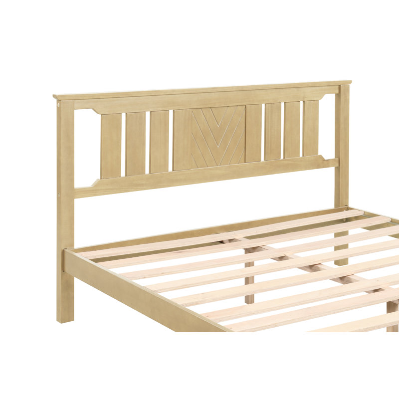 Structure de lit plateforme en bois de pin massif avec tête de lit HarborCraft - Finition bois naturel, Beige, Grand lit
