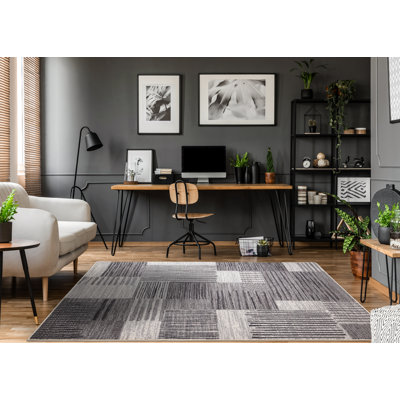 Tapis géométrique moderne à motif géométrique gris crème Fresno