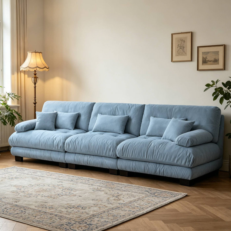 Canapé modulaire capitonné en chenille pour salon, 35.4" H x 133.8" W x 36" D, Blue