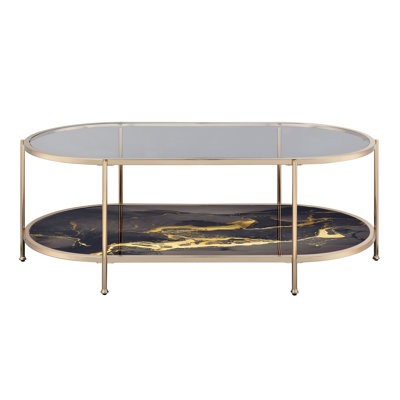 Table basse chic en marbre noir avec support en métal et élément fonctionnel