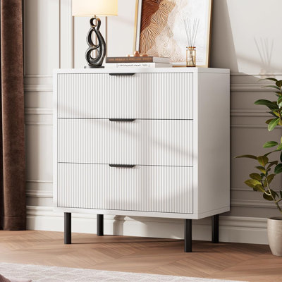 Commode ondulée à 3 tiroirs Wave, commode de 28 po de largeur avec dispositif anti-basculement, pieds en métal pour la chambre à coucher, vestibule, petits espaces