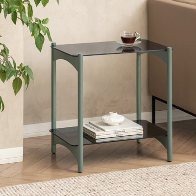 Amber 2 Tier End Table with Tempered Glass Top and Metal Frame