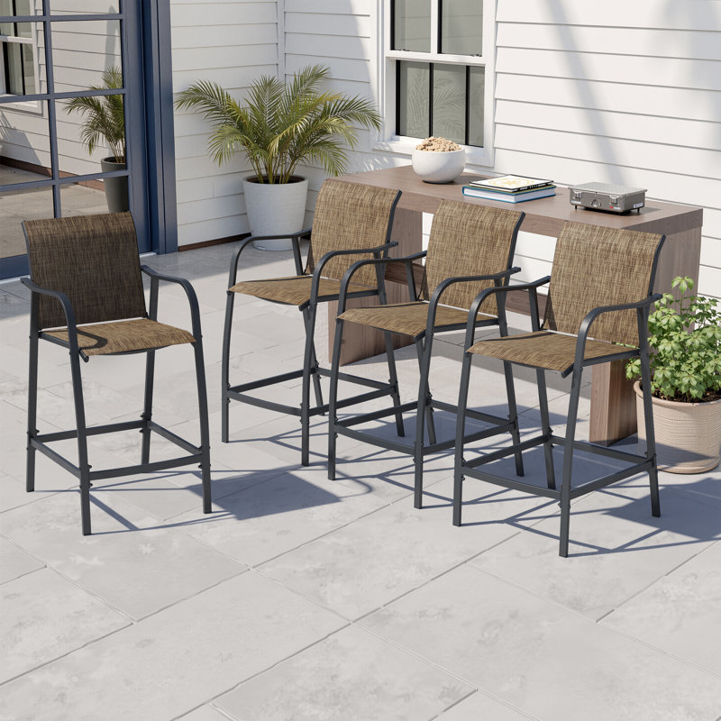 Ensemble de tabourets de bar d'extérieur 44 pouces avec structure en métal, Marron foncé