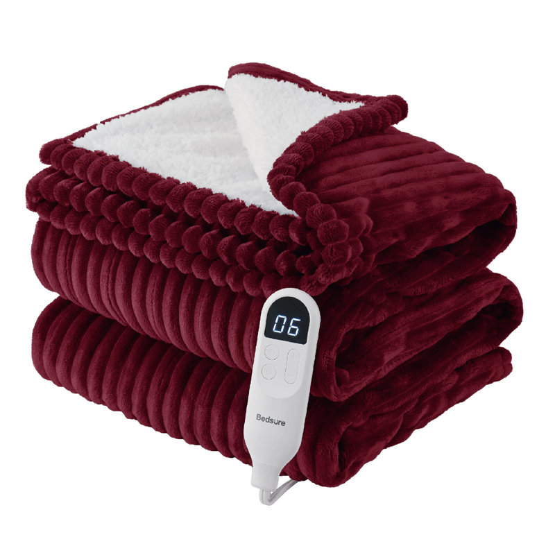 Couverture électrique chauffante en flanelle nervurée avec 6 niveaux de chaleur, chauffage avec 10 réglages de temps, arrêt automatique de la minuterie de 8 heures, GentleSoft ™