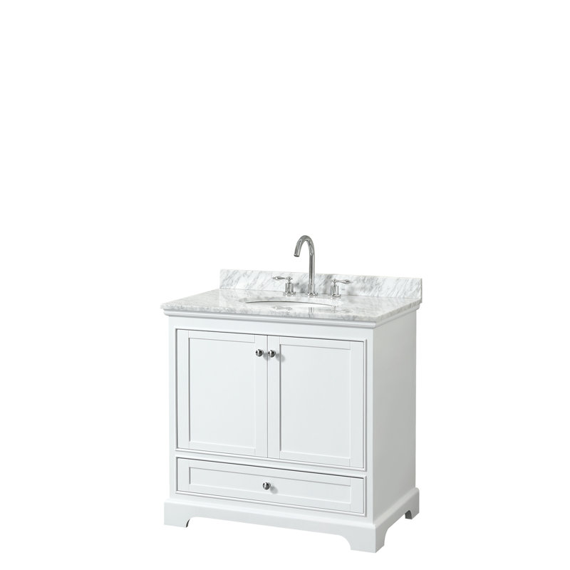 Deborah 36 " W Freestanding Standard Free Standing Single Double Single Vanity Bathroom Vanity With Marble Top, White