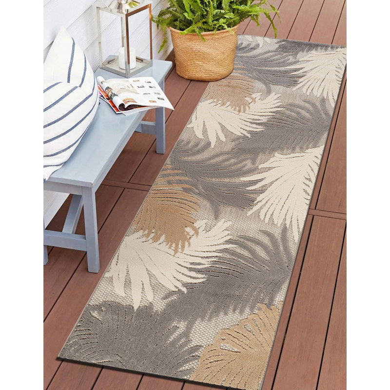 Hernandez Floral Indoor & Outdoor Area Rug, Runner 2'7" x 6', Beige/White/Gray