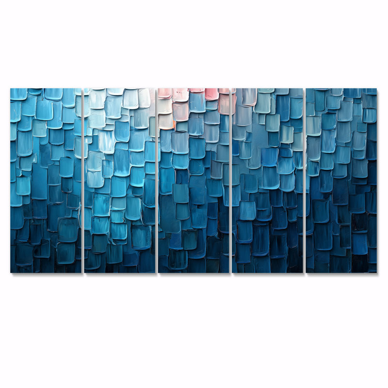 «Drip Paint of Blue Cubic Matrix I» - art mural, peinture murale, H 32 po x l 80 po, 5