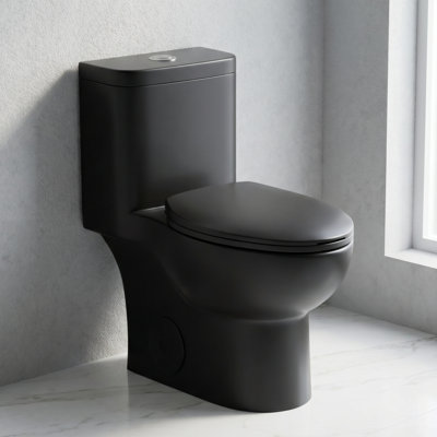 Modern Matte Black One-Piece Toilet, Tornado Flush, 1.1/1.6 GPF Dual Flush, WaterSense Certified, ADA Height 17", Rimless Design, Soft-Close Seat