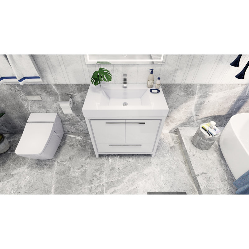 Ensemble de meuble-lavabo simple 36 po Tessa, Blanc lustré, Chrome