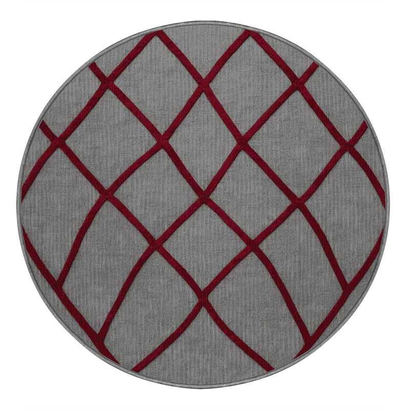 Machine Washable Trellis Gray Area Rug, Round 5'
