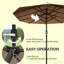 Parasol d'extérieur avec conception à double face, auvent, lumières à DEL solaires, cadre en acier à 12 nervures pour le soutien, système de manivelle pour patio et 36 po de durabilité, fermeture facile-132959364